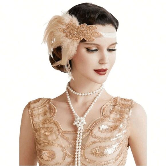 ️5PCS 1920s Gold Accessories Flapper Great Gatsby Vintage Retro Costume Set NEW
